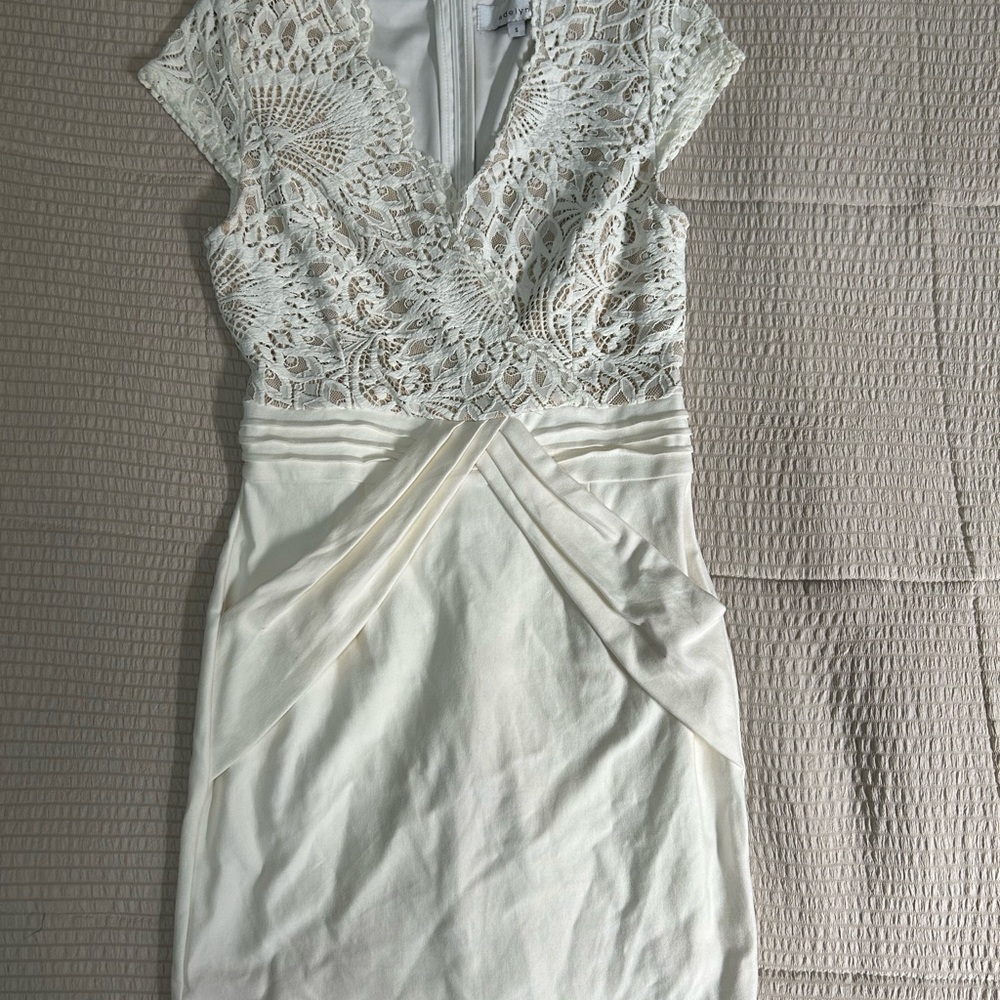 Adelyn Rae Ivory Lace V-Neck Mini Dress